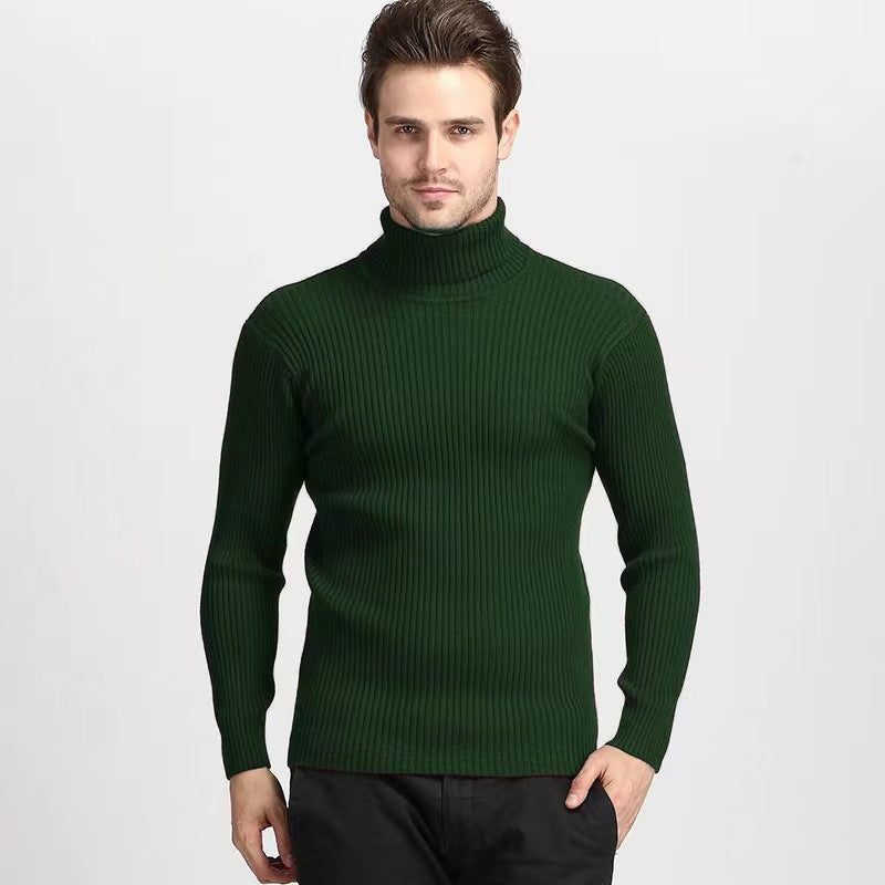 Rollkragenpullover mit Rippen und schmalem Schnitt für Herren - Militärgrün