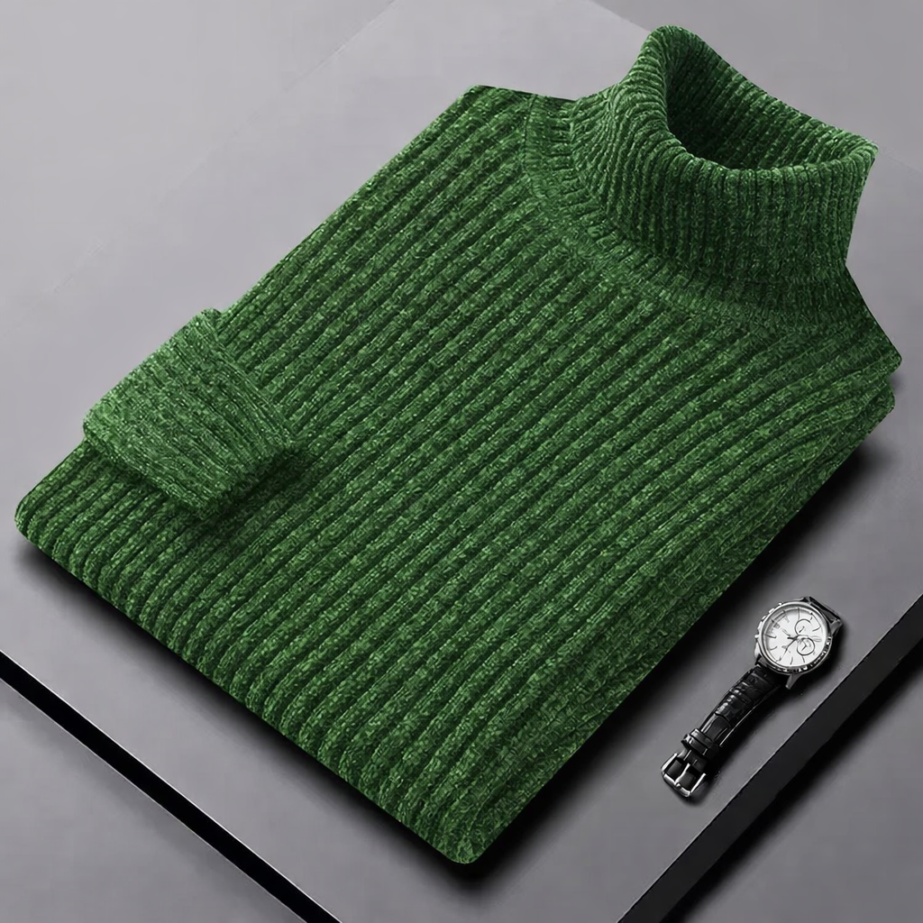 Rollkragenpullover mit Rippstrick, schmal geschnitten für Herren - Grün