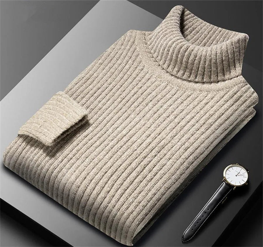 Rollkragenpullover mit Rippstrick, schmal geschnitten für Herren - Beige