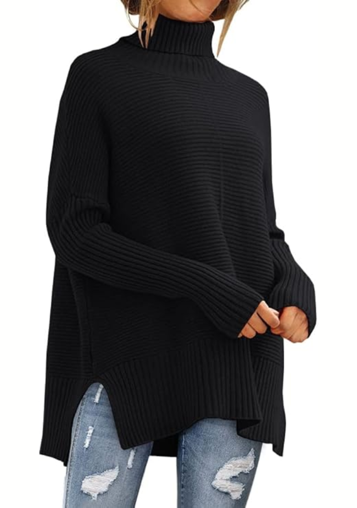 Rollkragenpullover Damen warm für den Winter mit asymmetrischem Saum