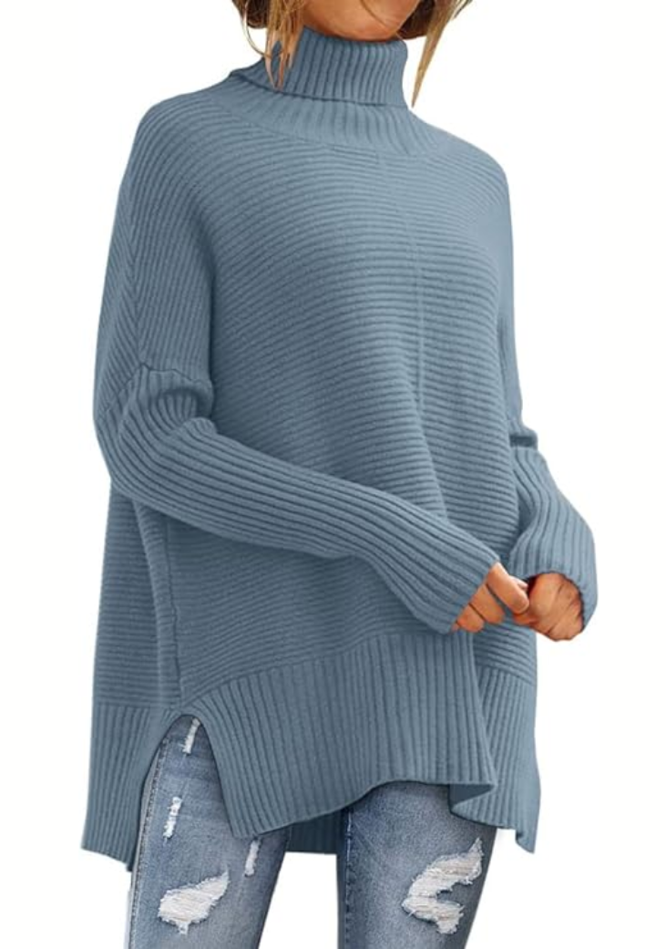 Rollkragenpullover mit Seitenschlitzen und Stufensaum für Damen