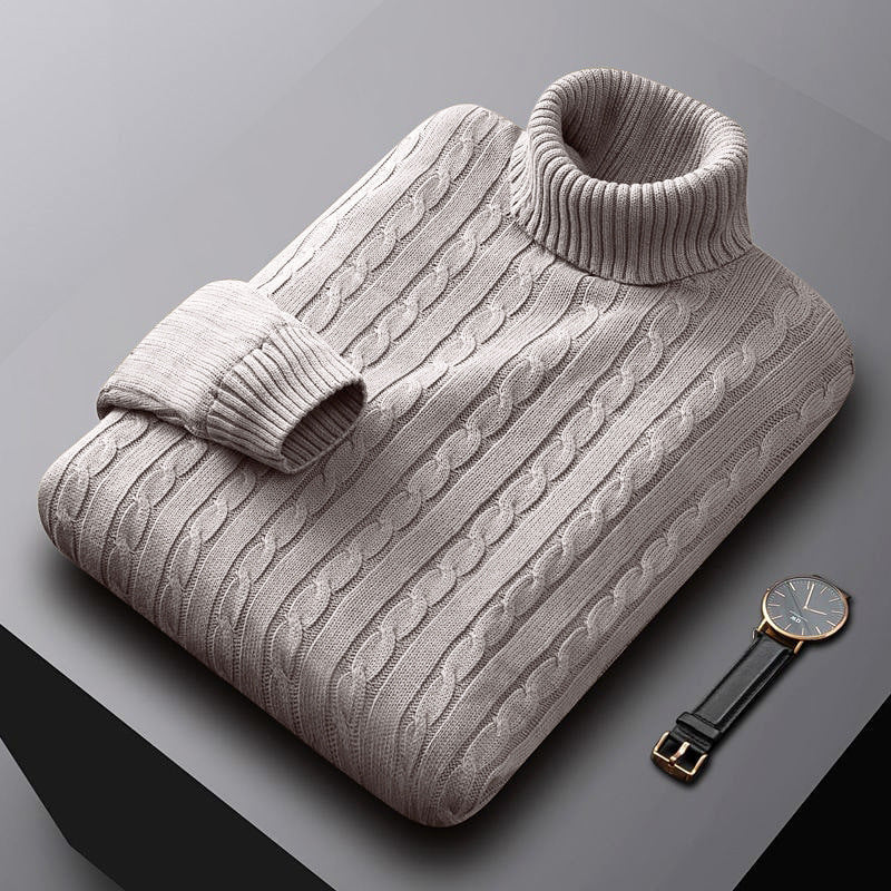 Rollkragenpullover mit Zopfmuster und Bündchen für Herren