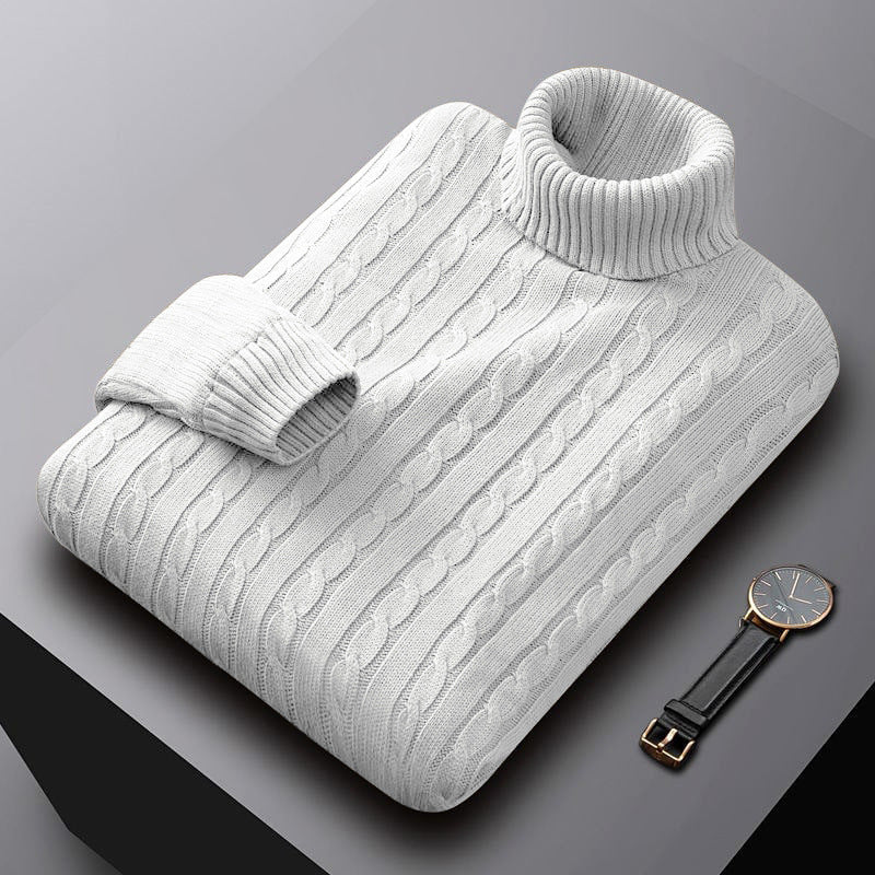 Rollkragenpullover mit Zopfmuster und Bündchen für Herren