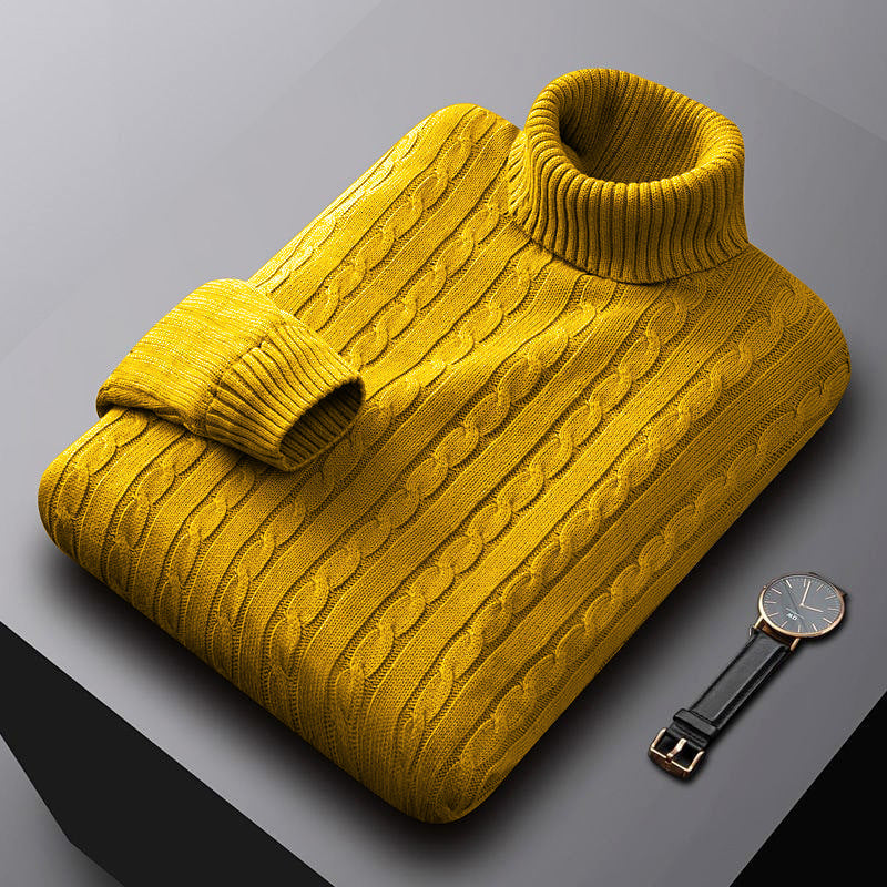 Rollkragenpullover mit Zopfmuster und Bündchen für Herren