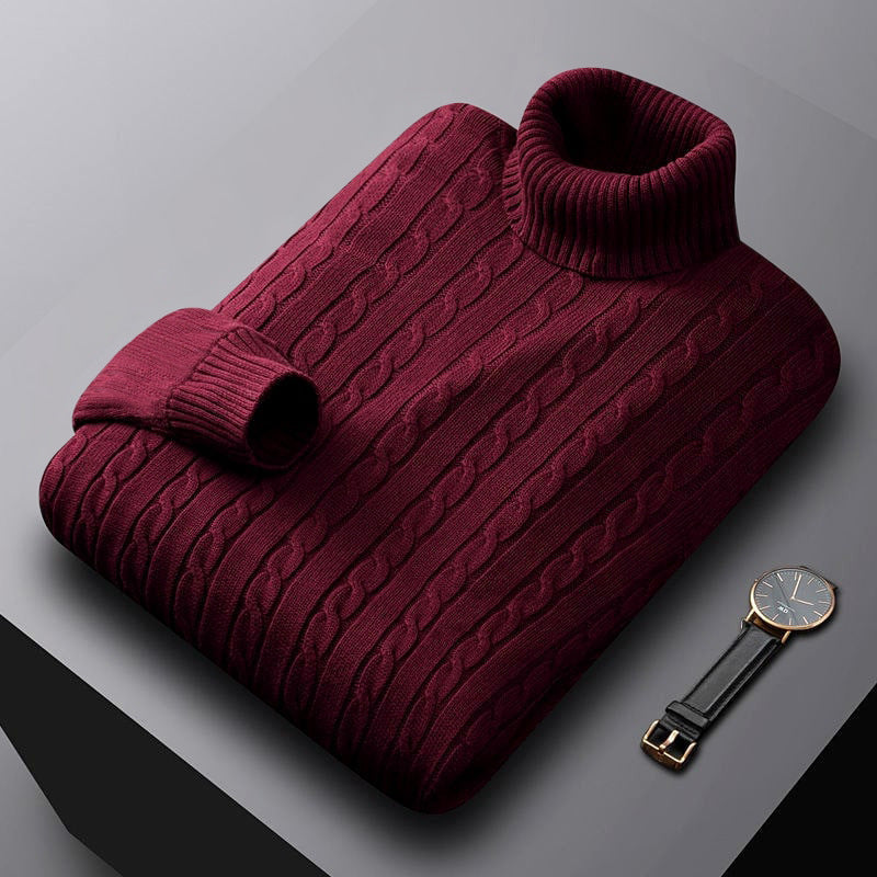Rollkragenpullover mit Zopfmuster und Bündchen für Herren
