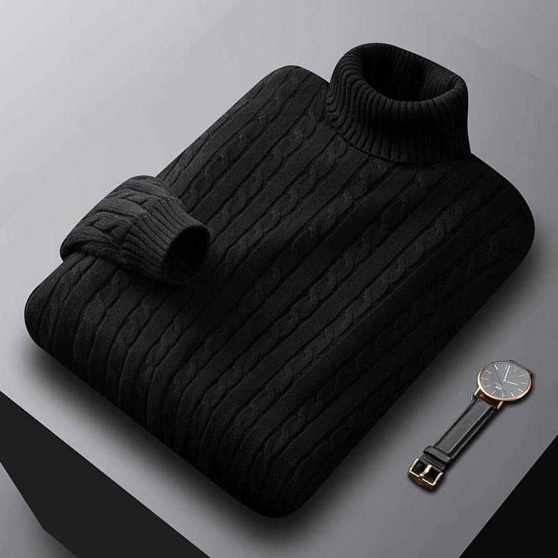 Rollkragenpullover mit Zopfmuster und Bündchen für Herren