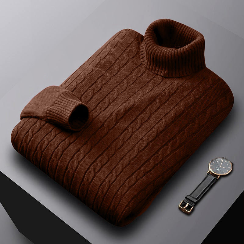 Rollkragenpullover mit Zopfmuster und Bündchen für Herren