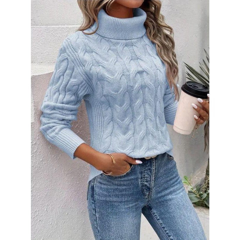 Rollkragenpullover mit Zopfmuster und Langarm für Damen