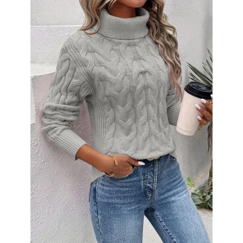 Rollkragenpullover mit Zopfmuster und Langarm für Damen