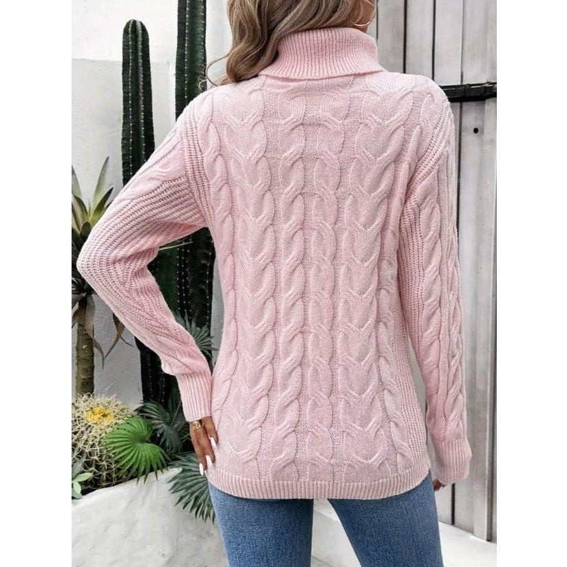 Rollkragenpullover mit Zopfmuster und Langarm für Damen