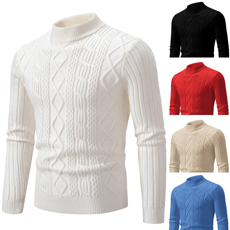 Rollkragenpullover mit Zopfmuster und Rippbündchen für Herren