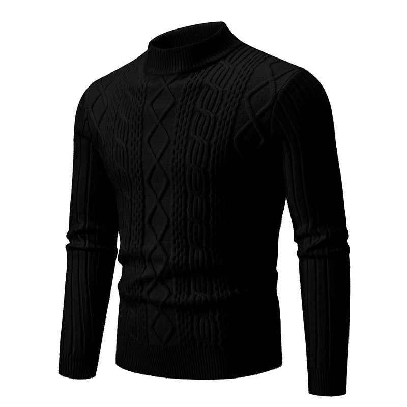 Rollkragenpullover mit Zopfmuster und Rippbündchen für Herren