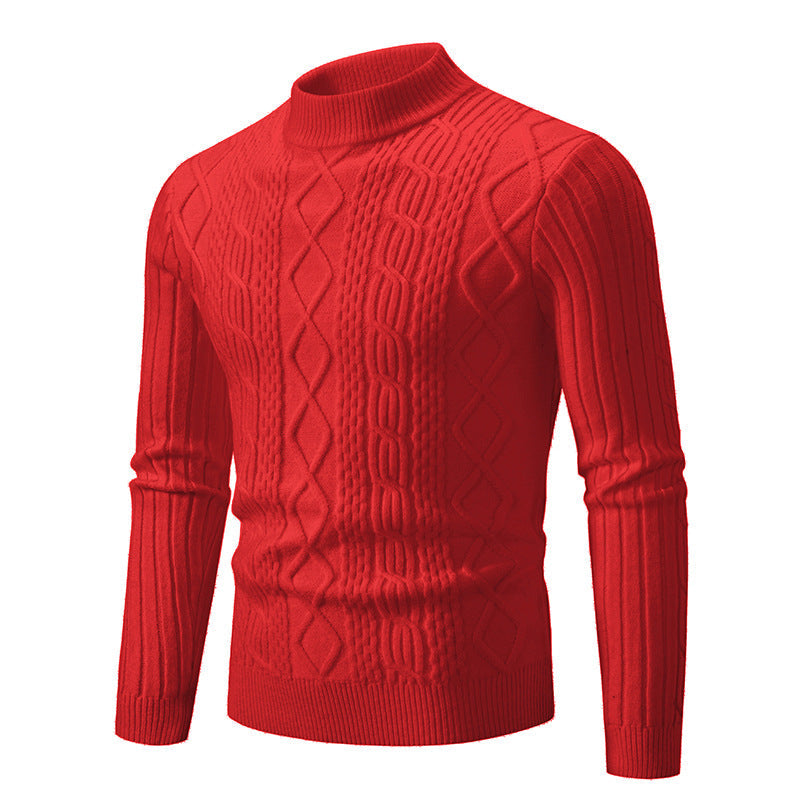Rollkragenpullover mit Zopfmuster und Rippbündchen für Herren