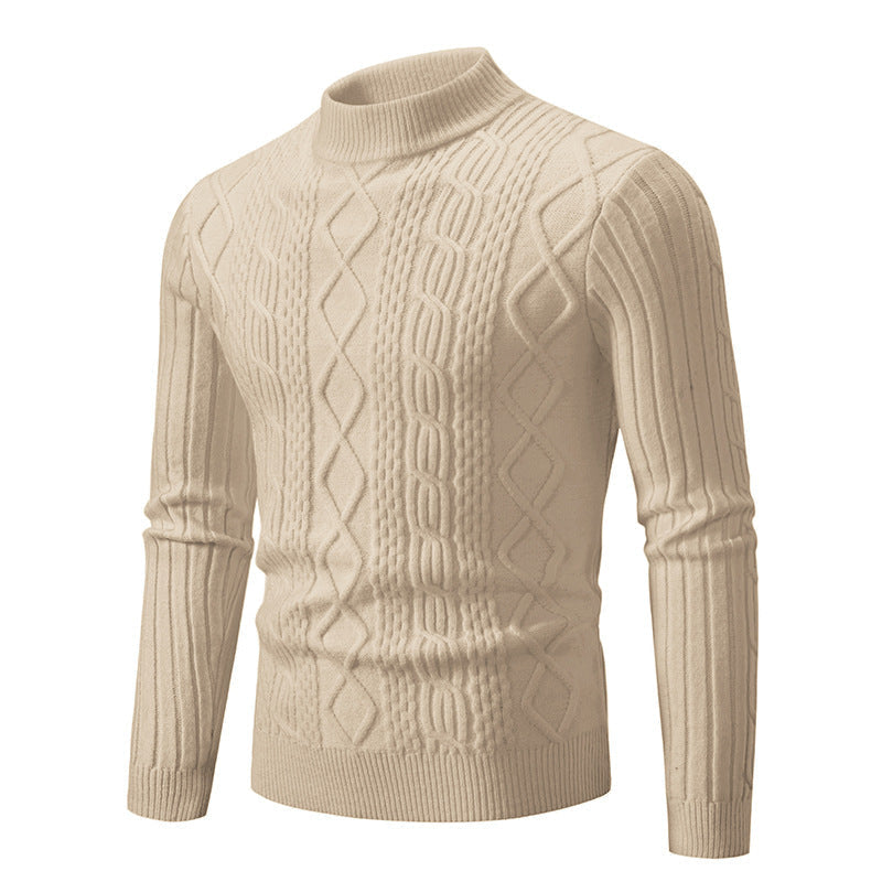 Rollkragenpullover mit Zopfmuster und Rippbündchen für Herren