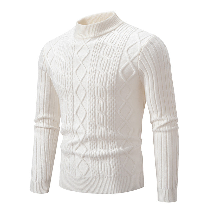 Rollkragenpullover mit Zopfmuster und Rippbündchen für Herren