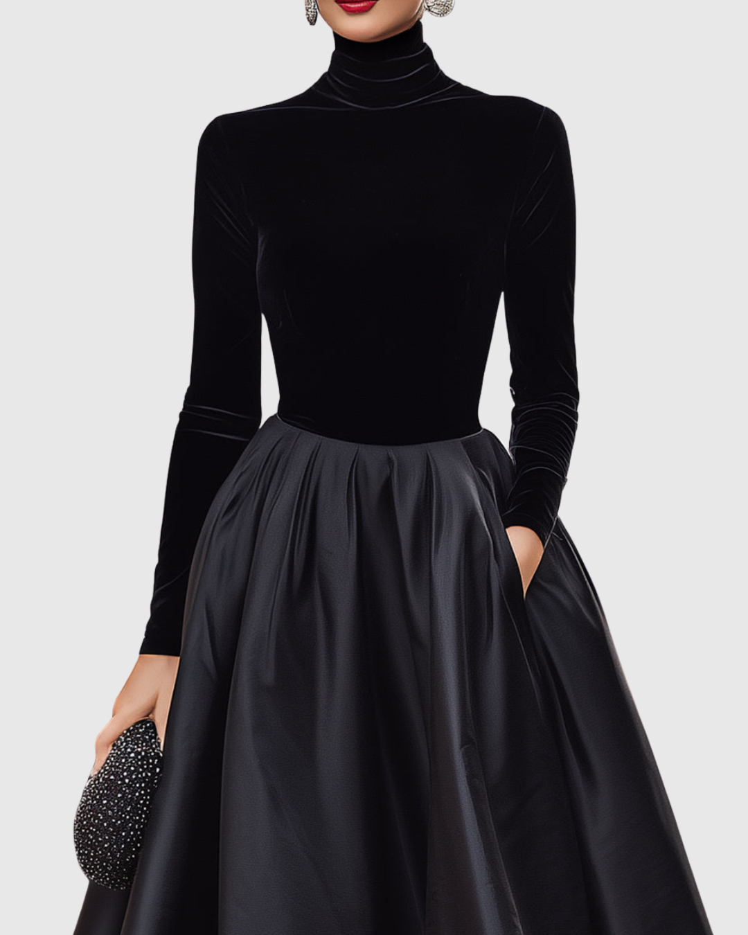 Samtkleid mit Satinrock in Midilänge für Damen