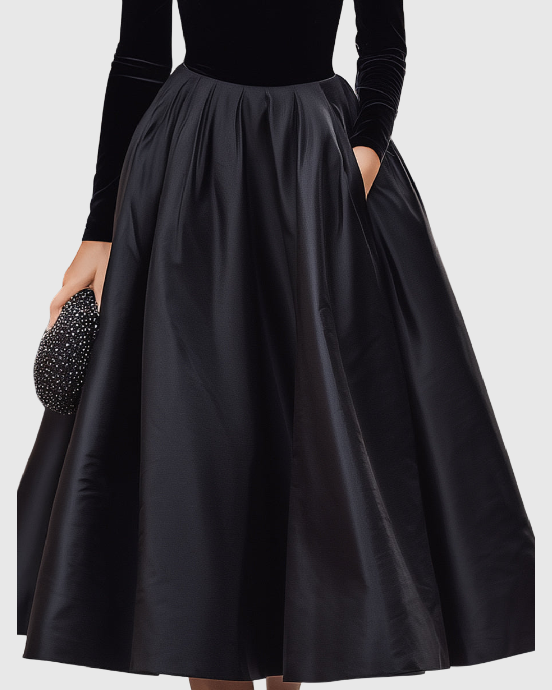 Samtkleid mit Satinrock in Midilänge für Damen