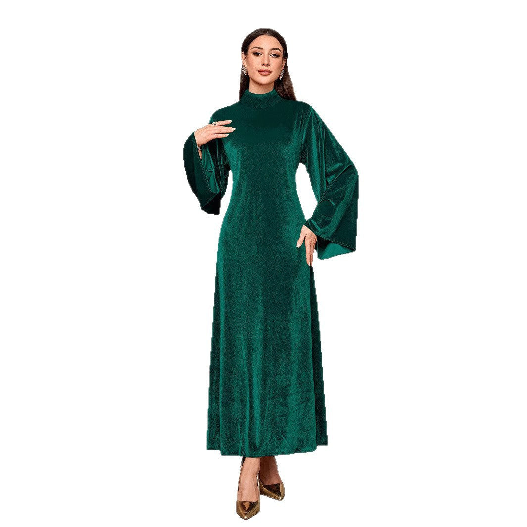 Samtkleid mit Stehkragen und Glockenärmeln für Damen