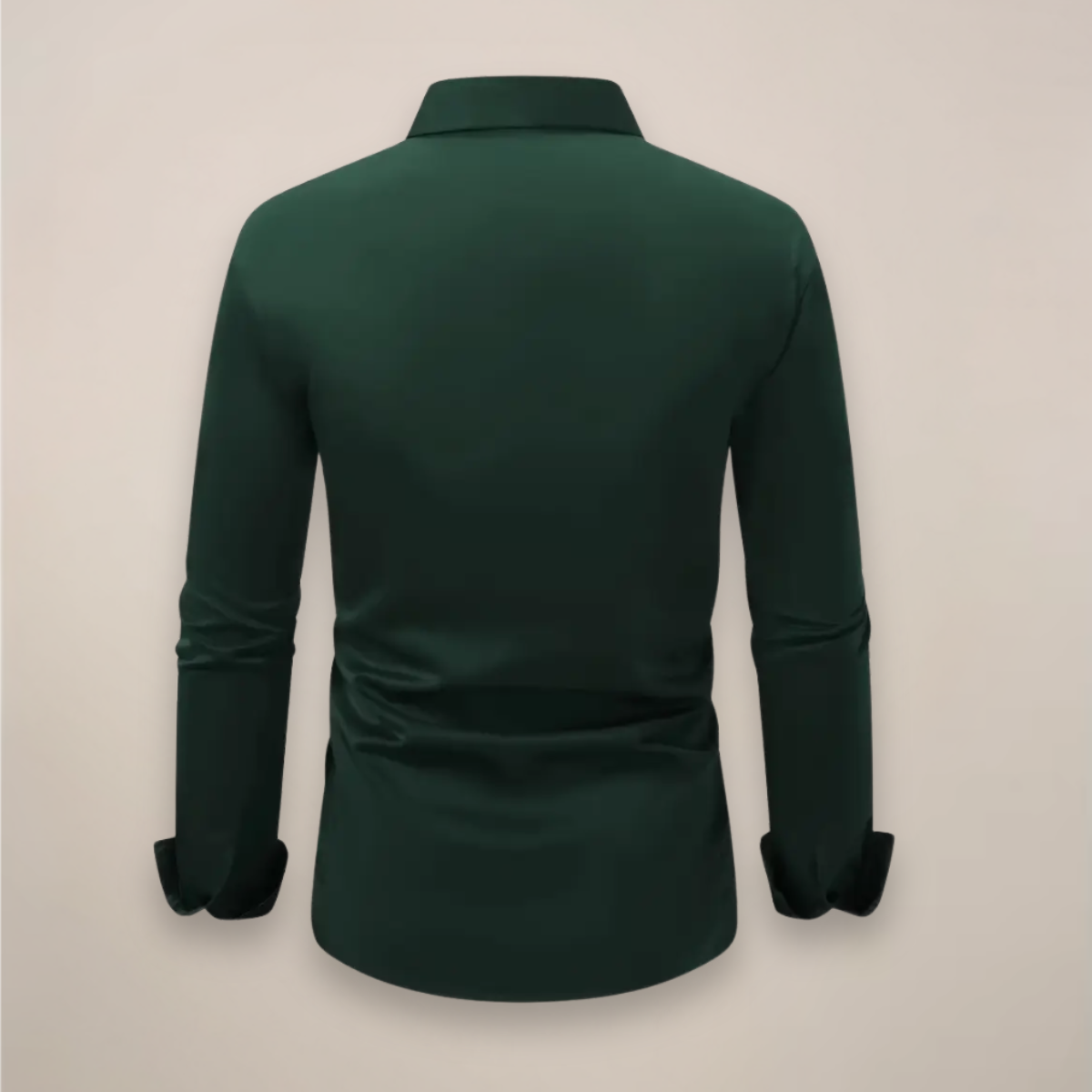 Long-Sleeve Point-Collar Shirt with Buttoned Cuffs - Dark Green