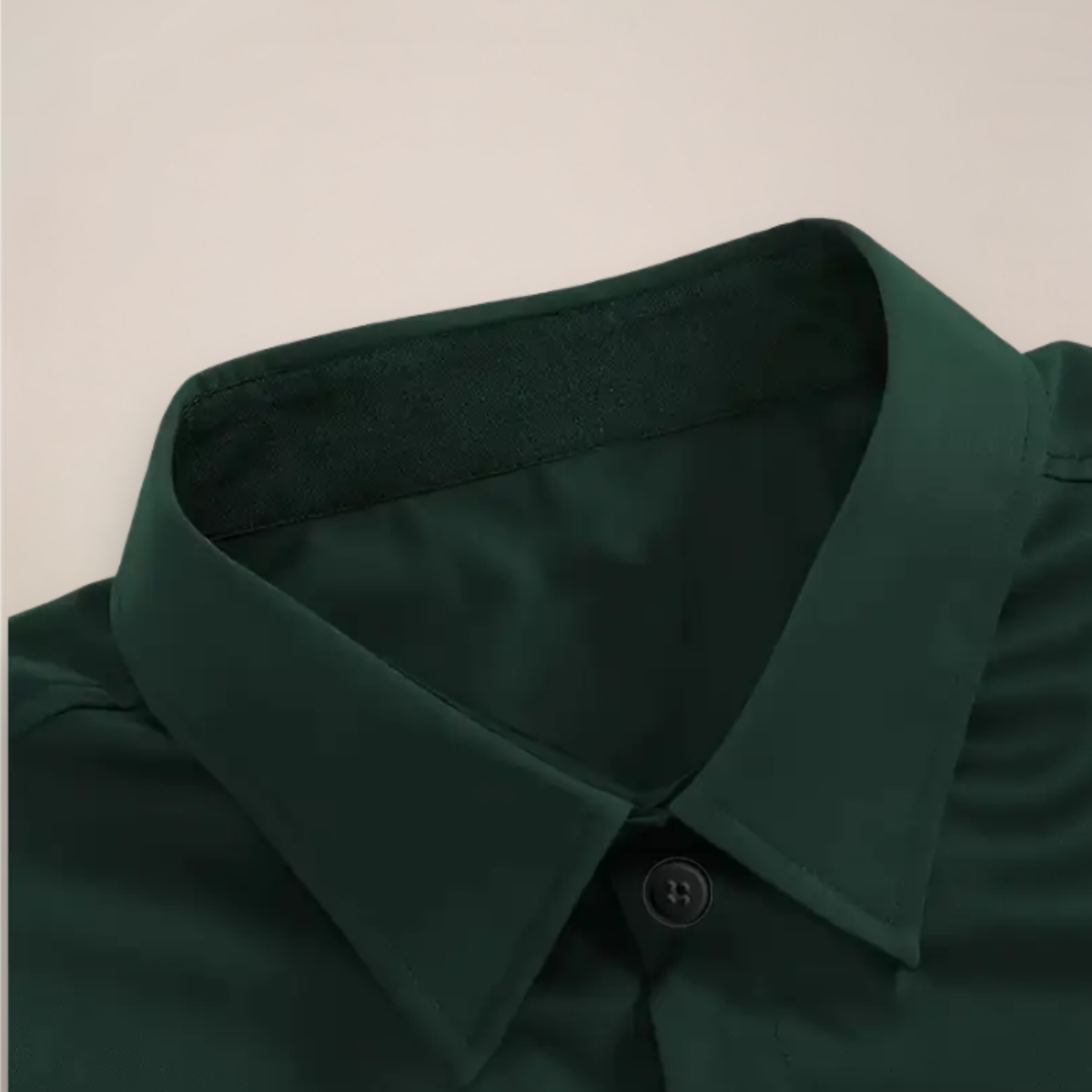 Long-Sleeve Point-Collar Shirt with Buttoned Cuffs - Dark Green