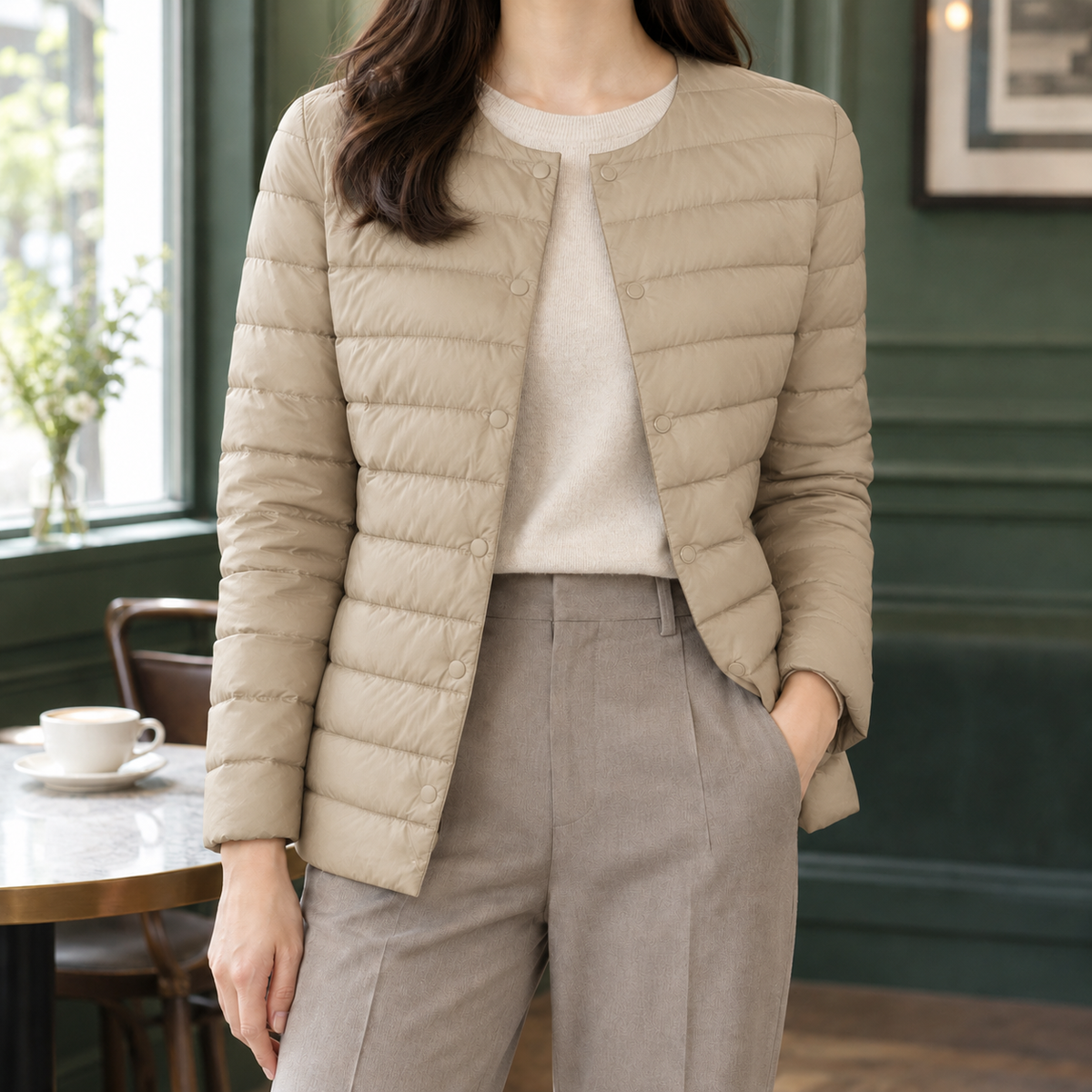 Steppjacke mit Rundhals und Druckknöpfen für Damen