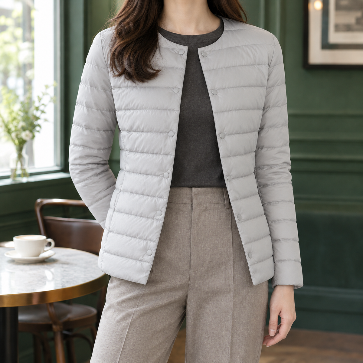Steppjacke mit Rundhals und Druckknöpfen für Damen