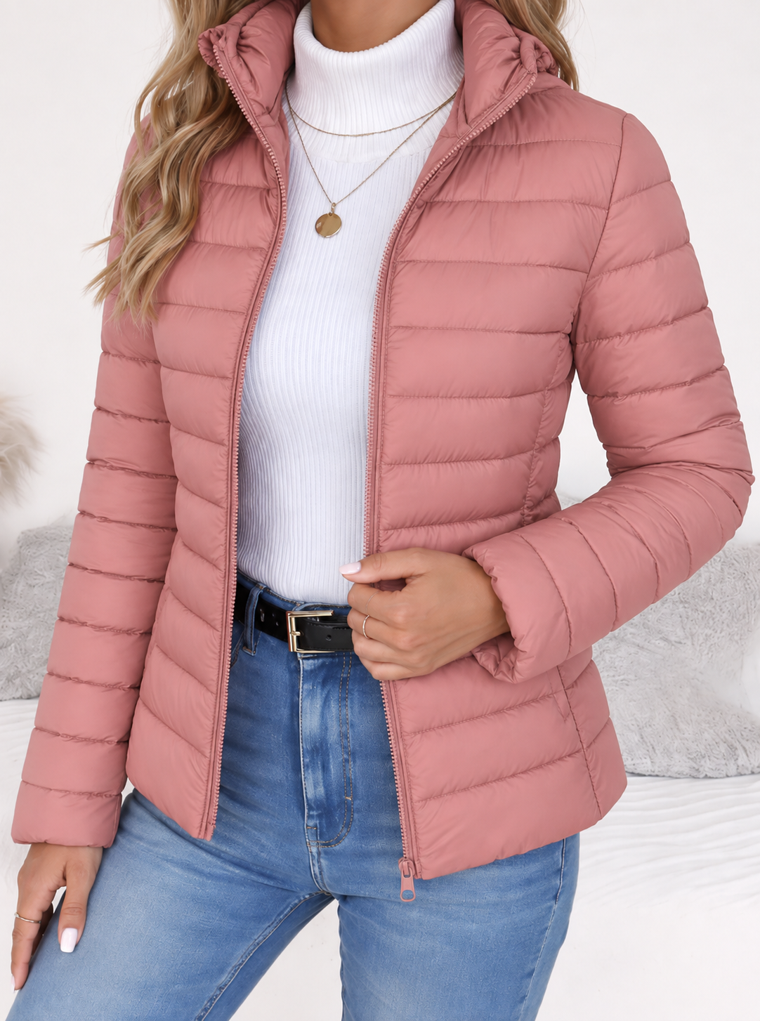 Steppjacke mit schmalem Schnitt und hohem Kragen für Damen