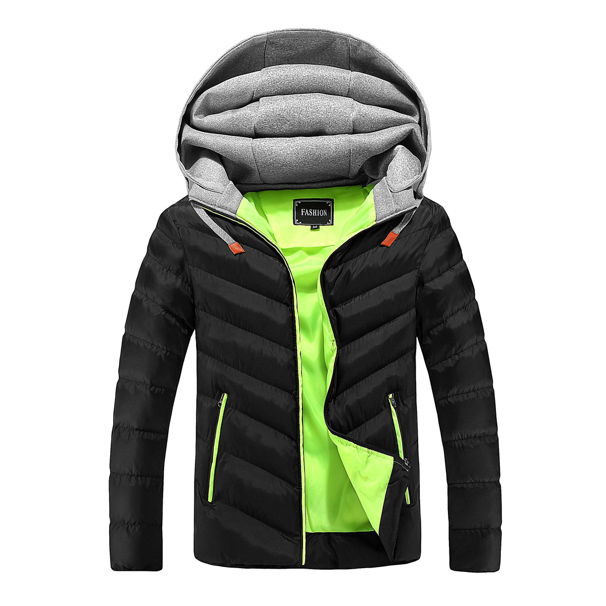 Steppjacke mit Kapuze und Kontrastfutter für Herren - Schwarz-Grün