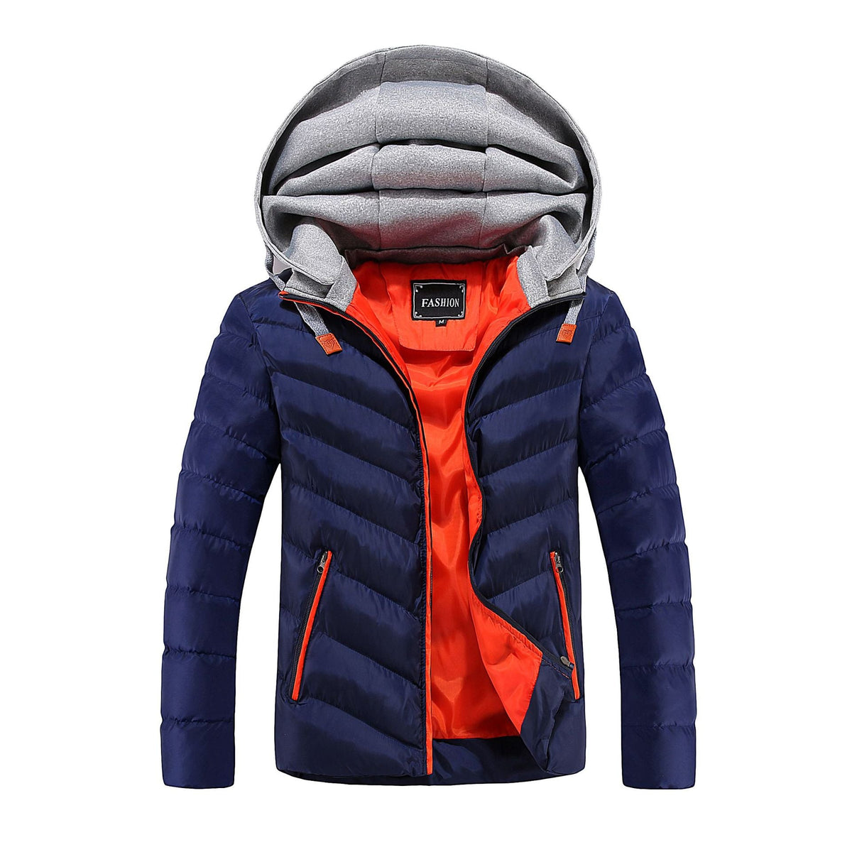 Steppjacke mit Kapuze und Kontrastfutter für Herren - Dunkelblau-Orange