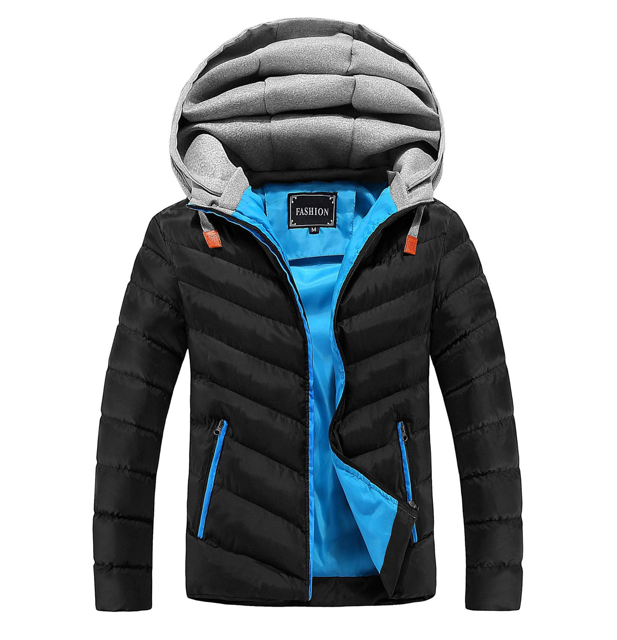 Steppjacke mit Kapuze und Kontrastfutter für Herren - Schwarz-Blau