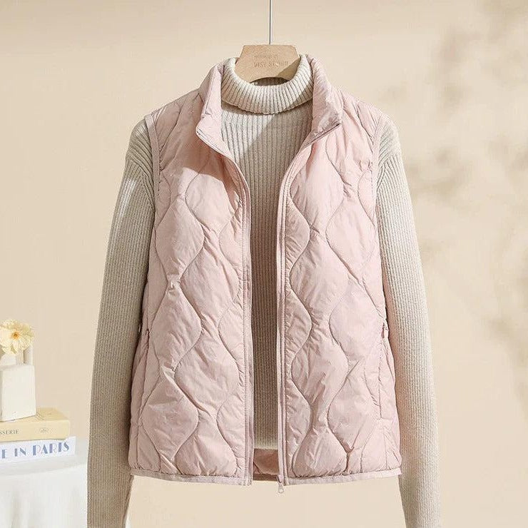 Steppweste Damen lockere Passform, Stehkragen, große Taschen - Rosa