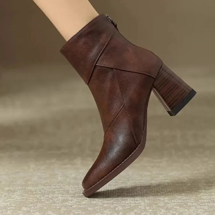 Stiefeletten aus Leder mit Blockabsatz für Damen