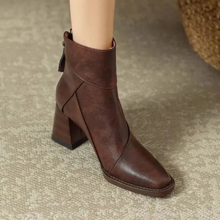 Stiefeletten aus Leder mit Blockabsatz für Damen