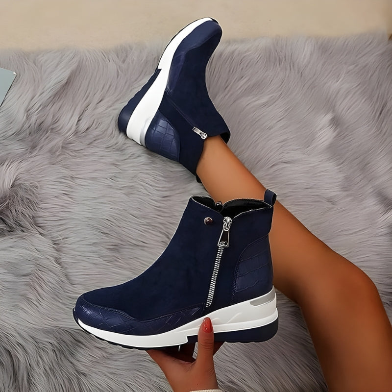 Stiefeletten mit Knöchelschaft in Lederoptik für Damen - Blau