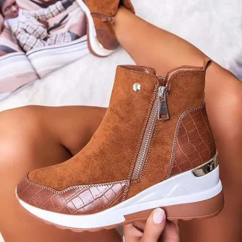 Stiefeletten mit Knöchelschaft in Lederoptik für Damen - Cognac