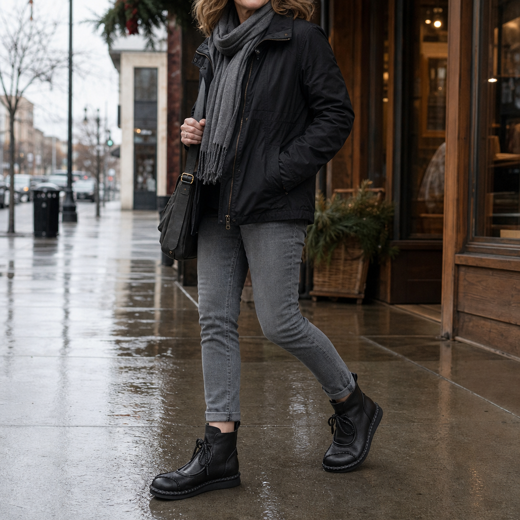 Schnürboots im Retro-Stil mit Gummisohle für Damen