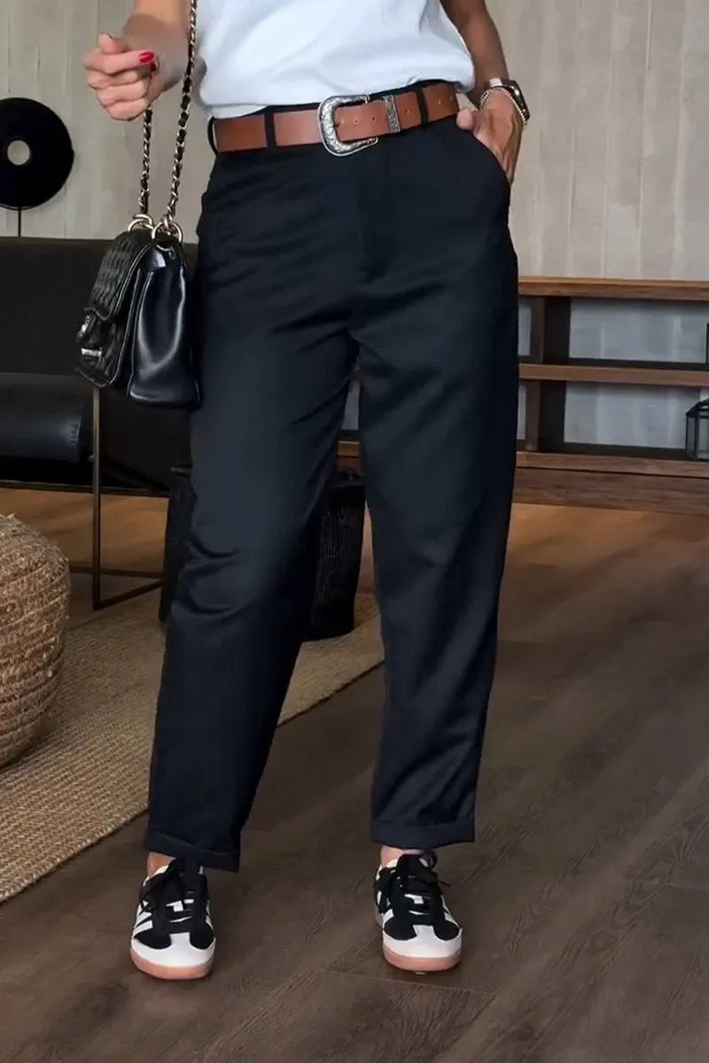 Stoffhose mit Nadelstreifen und hohem Bund für Damen