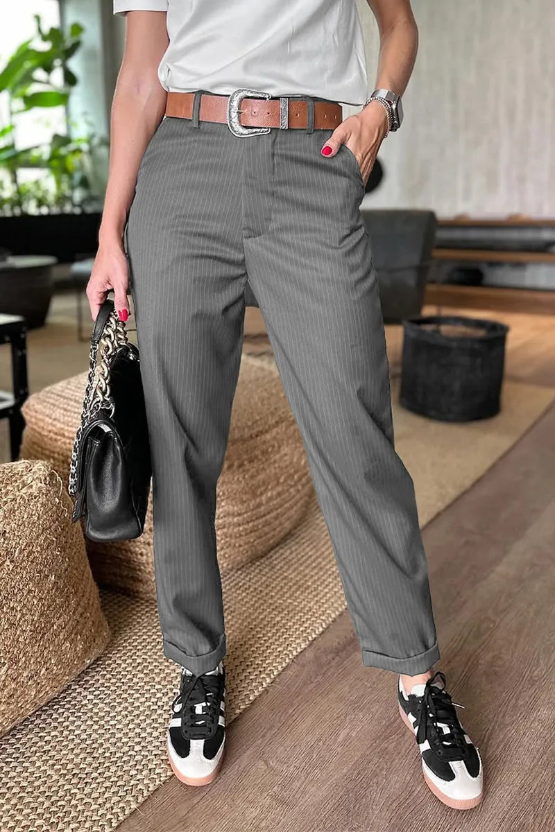 Stoffhose mit Nadelstreifen und hohem Bund für Damen