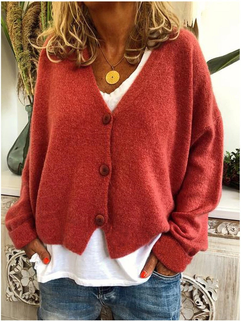Strickjacke mit Grobstrick und V-Ausschnitt für Damen