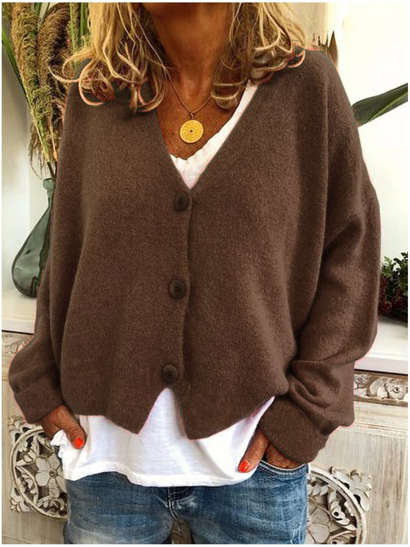 Strickjacke mit Grobstrick und V-Ausschnitt für Damen