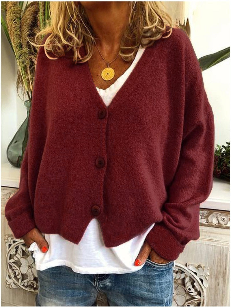 Strickjacke mit Grobstrick und V-Ausschnitt für Damen
