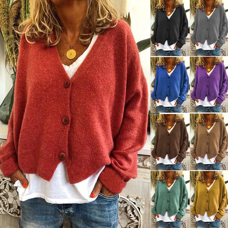 Strickjacke mit Grobstrick und V-Ausschnitt für Damen