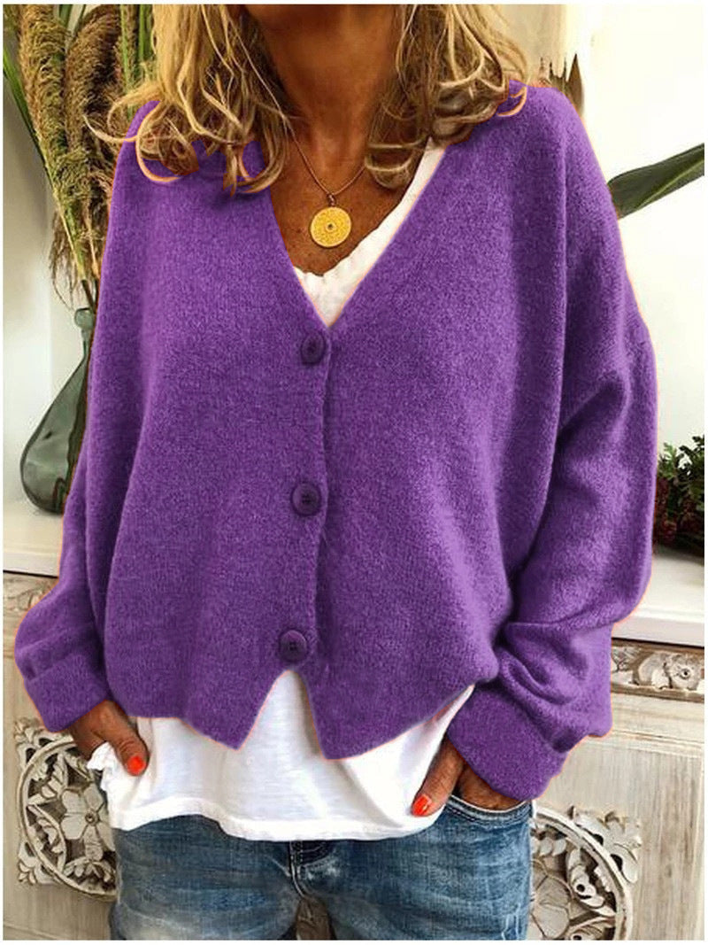 Strickjacke mit Grobstrick und V-Ausschnitt für Damen