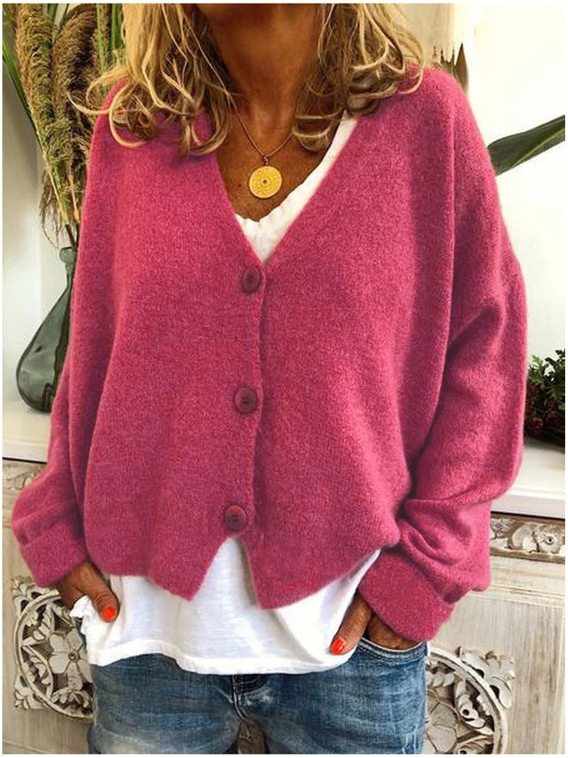 Strickjacke mit Grobstrick und V-Ausschnitt für Damen