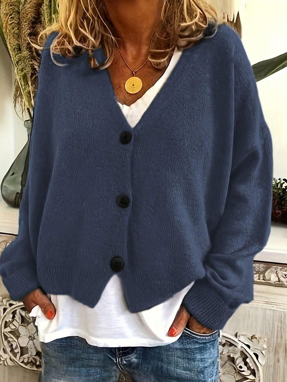 Strickjacke mit Grobstrick und V-Ausschnitt für Damen