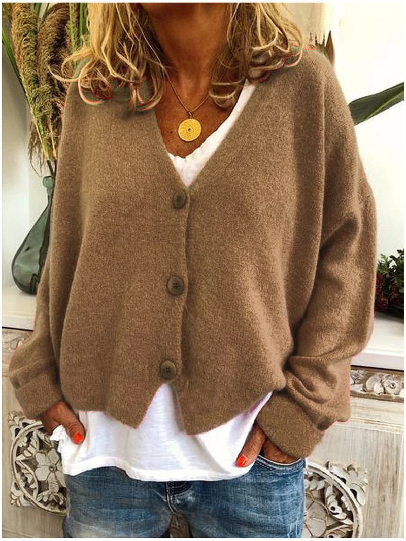 Strickjacke mit Grobstrick und V-Ausschnitt für Damen