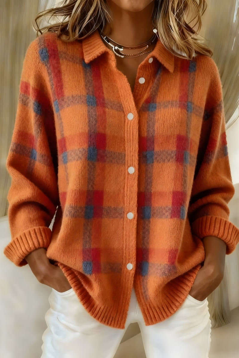 Strickjacke mit Karomuster und lockerem Schnitt für Damen