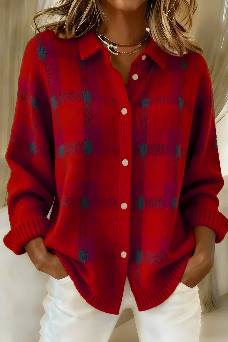 Strickjacke mit Karomuster und lockerem Schnitt für Damen