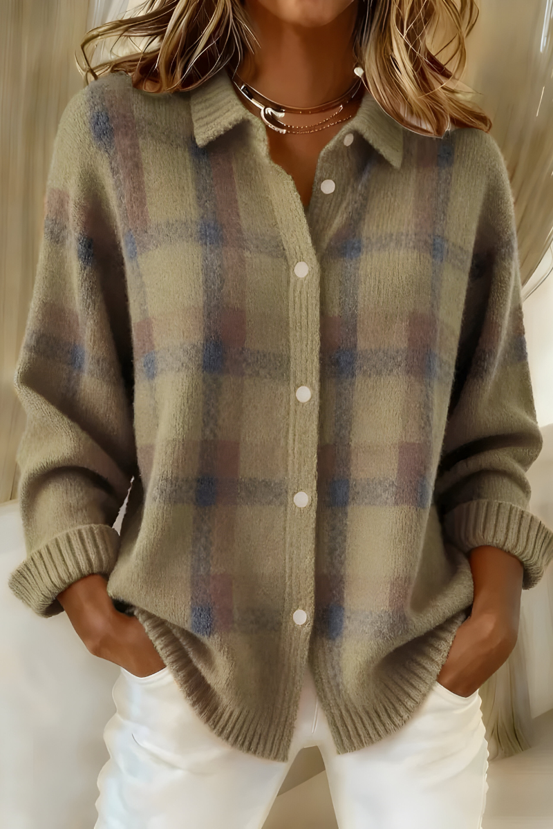 Strickjacke mit Karomuster und lockerem Schnitt für Damen