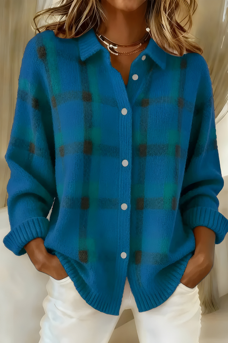 Strickjacke mit Karomuster und lockerem Schnitt für Damen